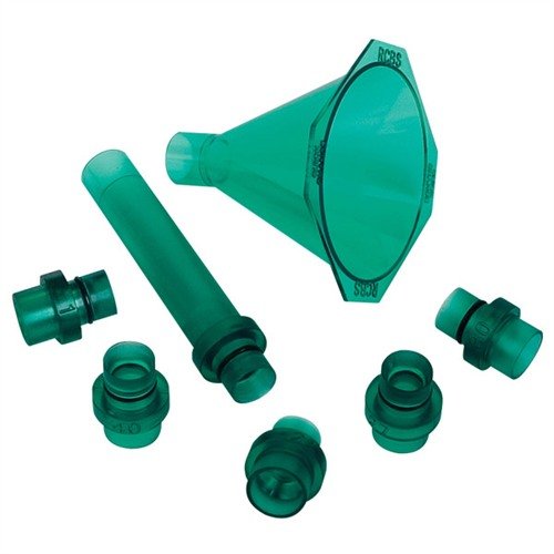RCBS QUICK CHANGE POWDER FUNNEL KIT ensures a perfect fit for large rifle cases, offers adjustable flow, and features stackable drop tubes for efficient loading.