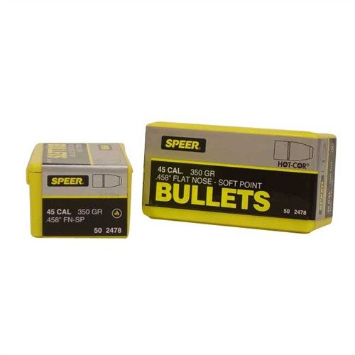 HOT-COR 458 Caliber 350gr Soft Point Flat Nose Bullets offer consistent performance and superb accuracy, thanks to their innovative lead core and jacket design.