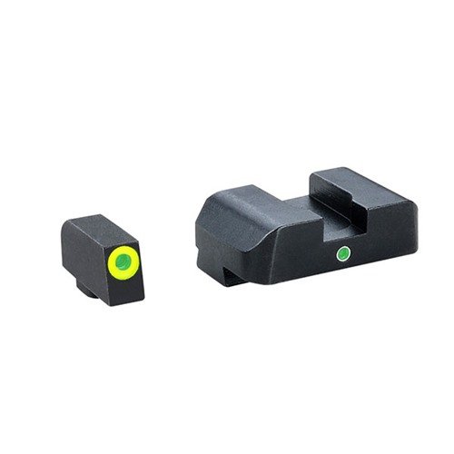 Pro I-DOT Night Sight Set for Glock® offers instinctive alignment with tritium inserts for visibility in all light conditions, featuring green dots for quick targeting.