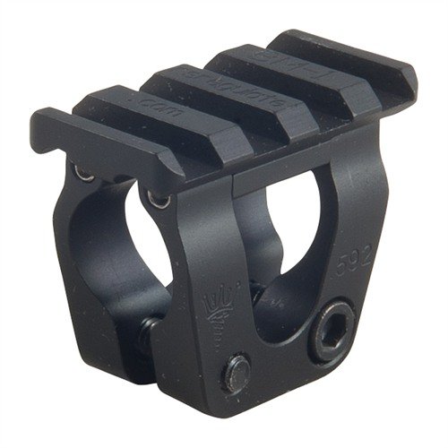 RS Regulate BM-1 Accessory Mount offers easy installation on AKM Type rifles, securely attaches accessories, and features near-360° positioning with 4 Picatinny slots.