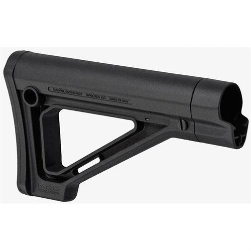 MOE Fixed Carbine Stock offers a slim profile, improved cheek weld, and multiple sling options for AR-15/M16 rifles, easy installation without removing the castle nut.