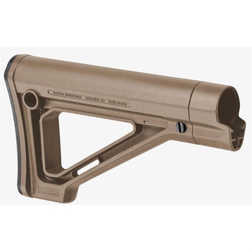 MOE Fixed Carbine Stock offers a slim profile, improved cheek weld, multiple sling options, and easy installation on AR-15 carbine length buffer tubes.