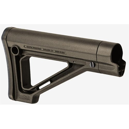 MOE Fixed Carbine Stock offers a slim profile, improved cheek weld, multiple sling options, and easy installation on AR-15/M16 carbine length buffer tubes.