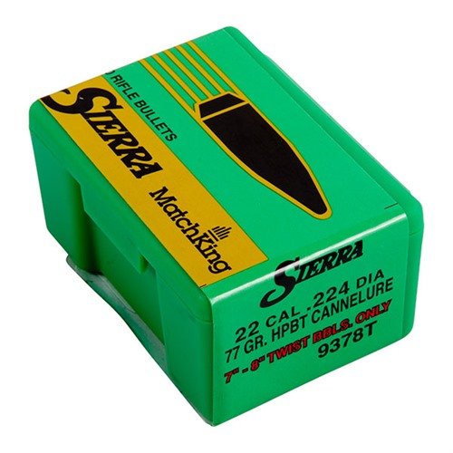 MATCHKING 22 CAL (.224) 77GR HPBT bullets offer superior ballistic performance for long-range shooting, ensuring precision in serious rifle competitions.