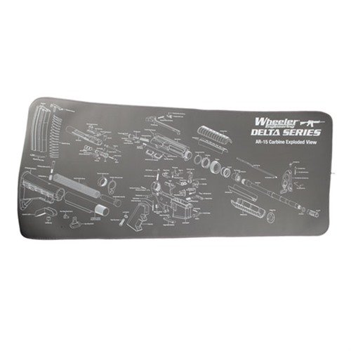 Padded neoprene AR Maintenance Mat protects your gun's finish, features an exploded AR-15 diagram, absorbs oils, and rolls up for easy storage.