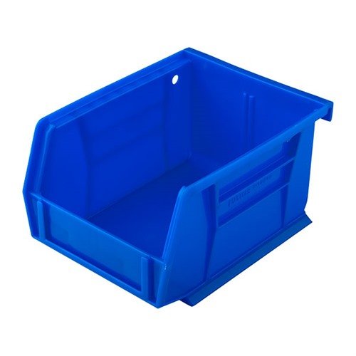 STACKABLE STORAGE BINS are perfect for reloading, featuring reinforced walls, interlocking design, and easy-grip handles for convenient handling.