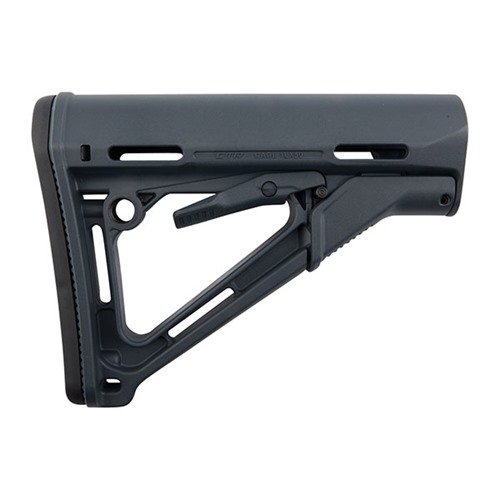 AR-15 CTR Stock offers a friction locking system for stability, quick LOP adjustments, durable nylon polymer, and ambidextrous sling options in various colors.