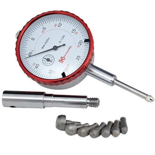 HORNADY NECK WALL THICKNESS GAUGE enhances reloading precision with a .0005 increment dial to measure neck thickness variations for improved accuracy.