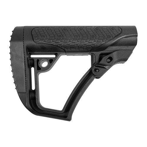 Daniel Defense Collapsible Buttstock offers enhanced cheekweld, soft rubber overmolding, and adjustable fit for Mil-Spec buffer tubes, available in black or Milspec+ Brown.