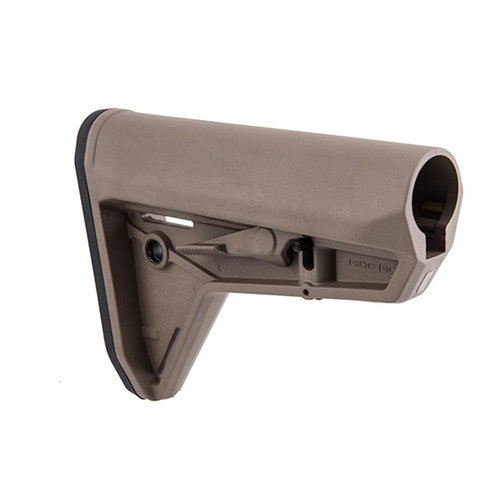 MAGPUL AR-15 MOE-SL Stock offers a slim design, adjustable fit, anti-rattle feature, and non-slip butt-pad for comfort and stability with body armor.