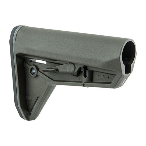 AR-15 MOE-SL Stock offers a slim design, easy adjustments, snug fit, and non-slip pad for comfort and stability, ideal for use with body armor.
