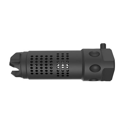 Knight's Armament QDC MAMS Muzzle Brake Kit reduces recoil and blast, features a durable matte black finish, and includes a shim kit and Rocksett for easy installation.