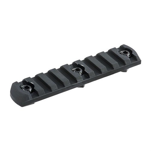 MAGPUL AR-15 M-LOK rail sections allow easy attachment of Picatinny accessories, made from durable aluminum or polymer, featuring beveled ends to reduce snagging.
