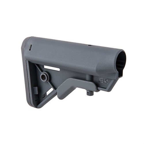 B5 Systems Bravo Collapsible Stock offers a lightweight, ergonomic design with a non-slip buttpad, anti-rotation QD mount, and improved cheek weld for enhanced comfort.