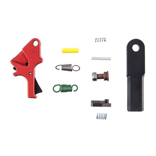 Apex M&P RED Flat Face Forward Set Trigger Kit offers a smooth 3.0-4.0 lbs pull, reduced pre-travel, and enhanced leverage for precision shooting.