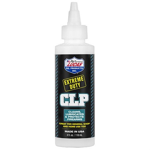 Lucas Oil Extreme Duty CLP cleans, lubricates, and protects firearms in one step, penetrating rust, preventing corrosion, and leaving no gummy residue.