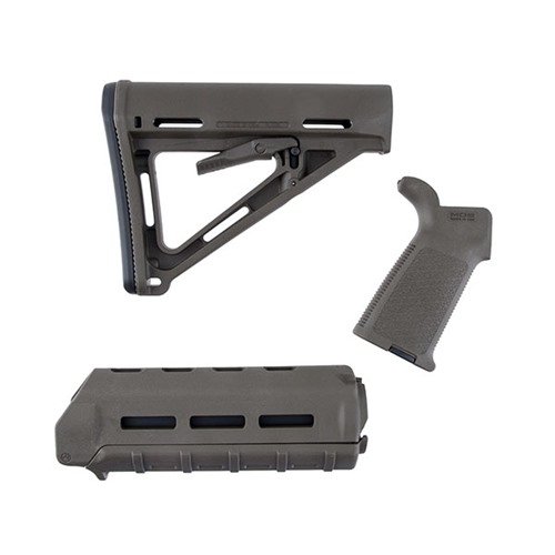 Upgrade your AR-15 with the Magpul MOE Furniture Set, featuring a Mil-Spec stock, carbine forend, and grip in durable O.D. Green for enhanced performance.