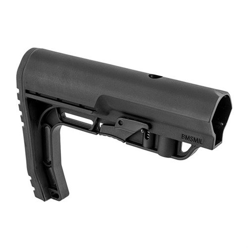 AR-15 Battlelink Minimalist Stock is ultra-light at 6oz, made from military-grade polyamide, fits Mil-Spec buffer tube, and offers customizable accessory mounts.