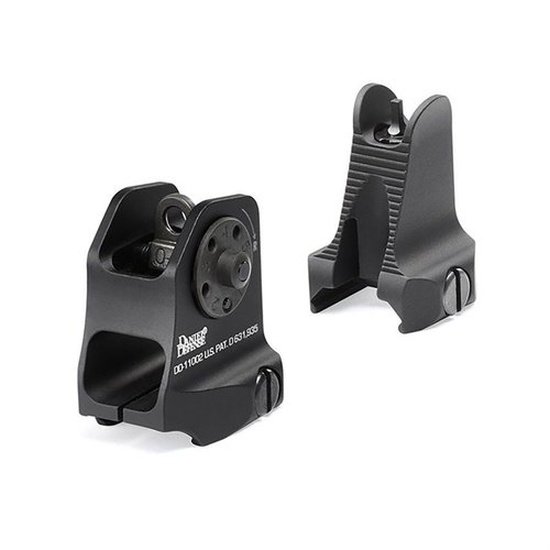 Daniel Defense AR-15 Iron Sight Set offers durable aircraft grade aluminum construction, A1.5 Fixed Rear Sight, and snag-free Rail Mounted Fixed Front Sight for optimal accuracy.