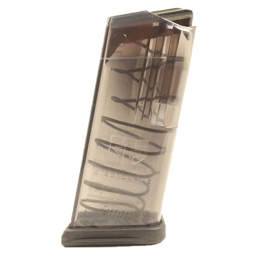 TRANSLUCENT MAGAZINE FOR GLOCK® 26: Durable, transparent design for easy round count, reliable performance, drop-free, and compatible with aftermarket base plates.