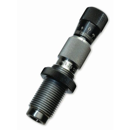 Top-adjustable Redding dies streamline bullet crimp adjustments, offering ± .100" precision and a double-ended sleeve for versatile crimping of related cartridges.