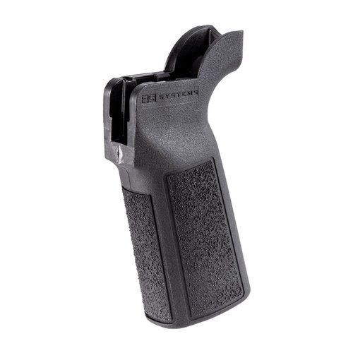 Type 23 P-Grip for AR15 enhances ergonomics with a vertical grip angle and extended tang, ensuring better trigger index and constructed from durable composite materials.