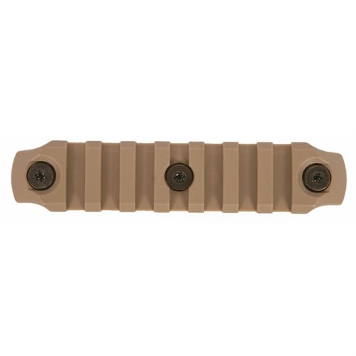 KEYMOD Picatinny rail sections in Flat Dark Earth offer lightweight, snag-resistant design, corrosion-resistant hardware, and fit all KeyMod interfaces.
