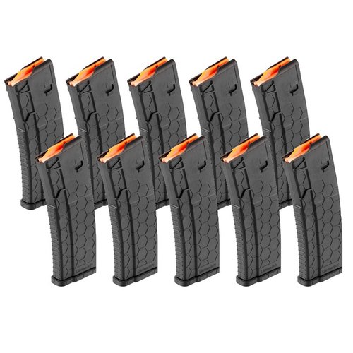 Hexmag Series 2 AR-15 30-rd magazines feature durable polymer, tool-less design, stripper clip guides, and compatibility with various rifles for reliable performance.