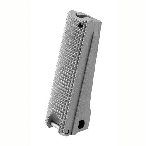 Fusion Pro-Series Stainless Mainspring Housing for 1911, CNC Machined, Checkered, Matte finish, with lanyard loop; fits most full-size 1911s. Made in the USA.
