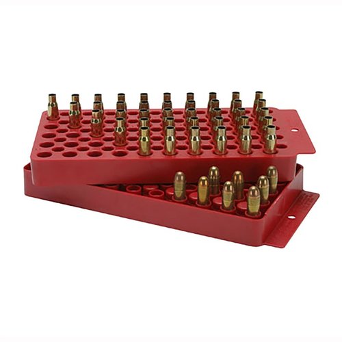 The MTM Universal Reloading Tray holds 50 rounds, accommodating a wide range of rifle and handgun calibers, including new options like WSM and 500 S&W Mag.