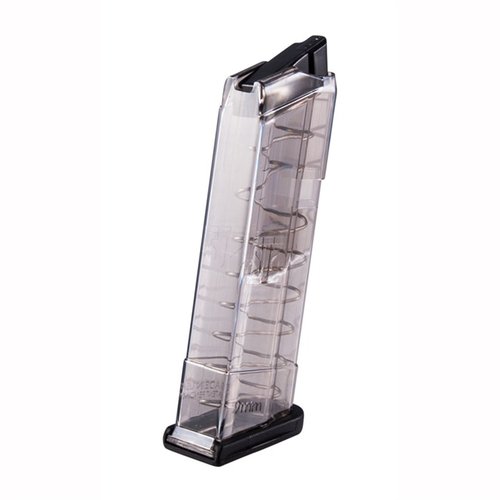 ETS translucent polymer Glock 43 magazines offer lightweight durability, visibility of load status, easy disassembly, and creep resistance for reliable performance.