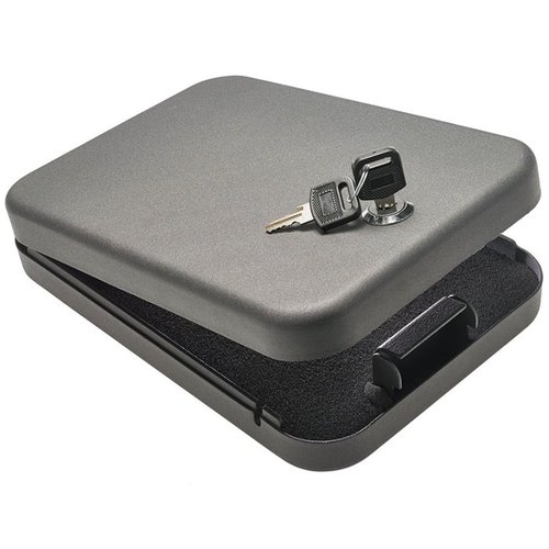 Snap Safe Lock Box offers secure storage for firearms and valuables with heavy steel construction, thick foam interior, and a 16 gauge steel cable for added security.