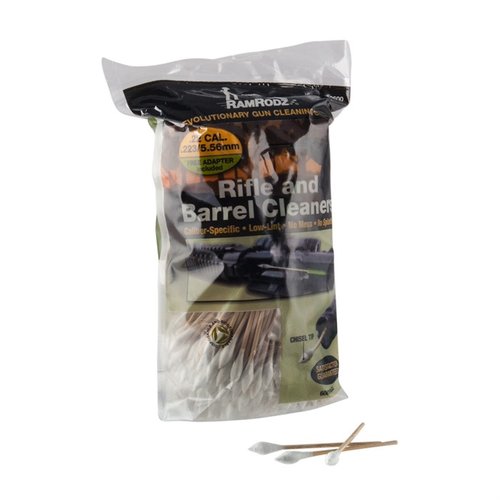RamRodz .223/5.56mm Rifle & Barrel Cleaners clean deeply with a flexible handle, non-linting cotton, and a handy adapter, all in a mess-free, biodegradable design.
