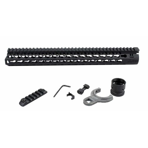 BCM KMR Alpha Handguard offers free-floating barrel for enhanced accuracy, lightweight aluminum, KeyMod™ slots for accessories, and comfortable grip for stability.