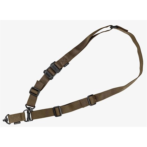 Magpul MS4 QDM Sling offers quick one/two-point reconfiguration, durable QDM swivels, secure length adjustment, and low-profile design for optimal comfort.