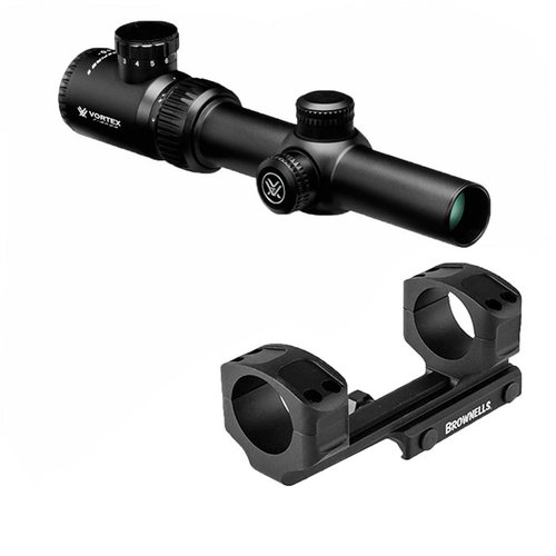 Vortex 1-4x24mm Crossfire II scope offers long eye relief, fast-focus eyepiece, multi-coated lenses, and waterproof, fogproof design for reliable performance.