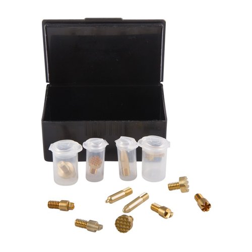 Oregon Trail Defense Deluxe Stippling Tip Kit offers 12 brass tips for customizable textures, ensuring durability and efficient heat transfer for polymer firearms.