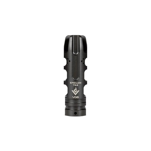 VG6 Epsilon 762 muzzle brake reduces recoil and muzzle rise, enhances target control, minimizes flash, and is crafted from durable 17-4 PH stainless steel.