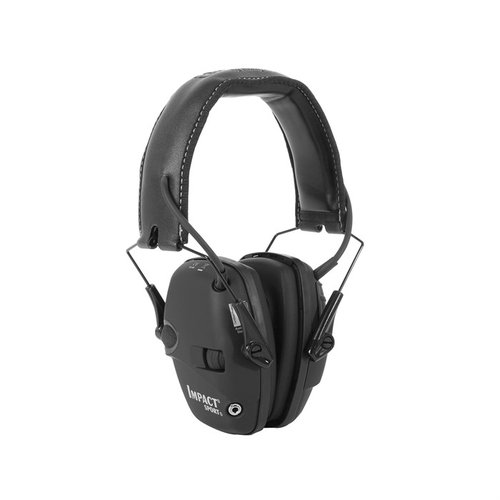 Howard Leight Impact Sport Electronic Earmuffs provide lightweight hearing protection, amplify safe sounds, and feature AUX input for audio devices.