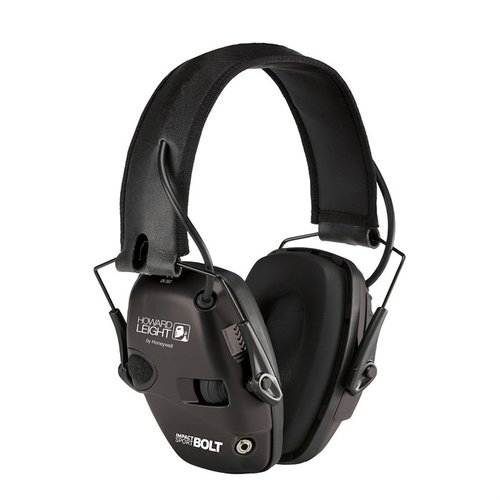 Impact Sport Bolt Earmuffs offer .5 ms attack time for noise protection, 22 NRR, low-profile design for gunstock fit, and directional mics for tracking prey.