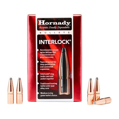 Hornady 9.3MM Interlock Spire Point Bullets offer exceptional accuracy and reliable expansion, perfect for hunters seeking performance in the field.