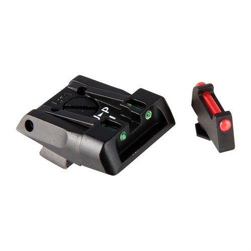 LPA Adjustable Sights for Glock offer easy visibility with fiber-optic front sights, low-profile design for reholstering, and fit multiple Glock models.
