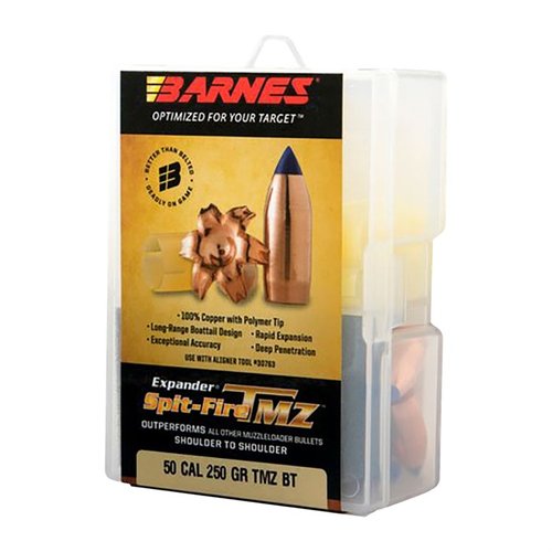 BARNES SPIT-FIRE TMZ BULLETS 50 Caliber (0.510") 290gr offer exceptional accuracy and explosive expansion, perfect for hunters seeking superior performance.