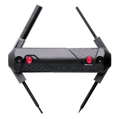 Sleek and ergonomic, the Real Avid 4-in-1 Tool for Glock® offers four essential tools for disassembly, sight changes, and adjustments—all in one compact design.