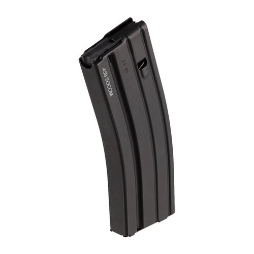.458 SOCOM MAGAZINES from D&H INDUSTRIES offer durable aluminum construction with a sleek black finish, available in 10-round or 4-round capacities for AR-15 rifles.