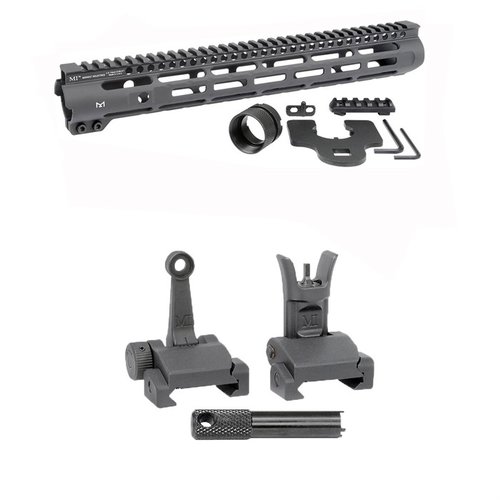 Upgrade your AR-15 with Midwest Industries' Slim Line Handguard featuring M-LOK points and integrated Flip-Up Combat Sights for enhanced accuracy and versatility.