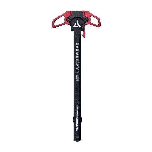 Raptor™ ambidextrous charging handle offers rapid, fluid operation from either side, crafted from 7075 aluminum with a durable red anodized finish.