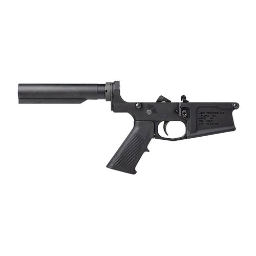 M5 .308 Complete Lower Receiver offers a solid base for custom AR builds, featuring threaded bolt catch, integrated trigger guard, and compatibility with standard components.