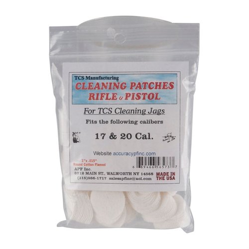 TCS Cleaning Patches, made of 100% cotton flannel, offer optimal fit for various calibers, ensuring effective cleaning for your firearms with TCS jags.