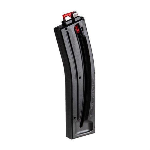 Black Dog Machine's 32RD .22LR magazine offers durable polycarbonate construction, stainless steel feed lips, and a thumb pull tab for easy loading.